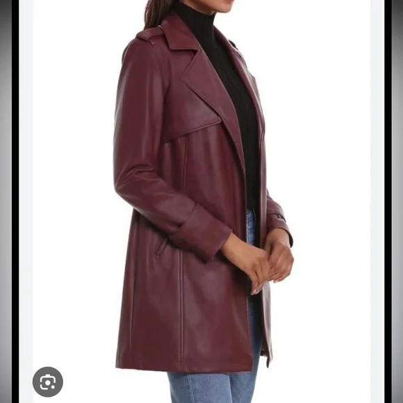 Bagatelle Burgundy Trench Coat Faux Leather Open Front 90s Minimalist Chic NWT - Picture 8 of 8